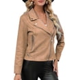 thumbnail image 1 of Chaqueta de mujeres Chaqueta de motociclista para mujer, solapa con muesca, cremallera, manga larga, bolsillos, abrigo informal 1 1, 1 of 5