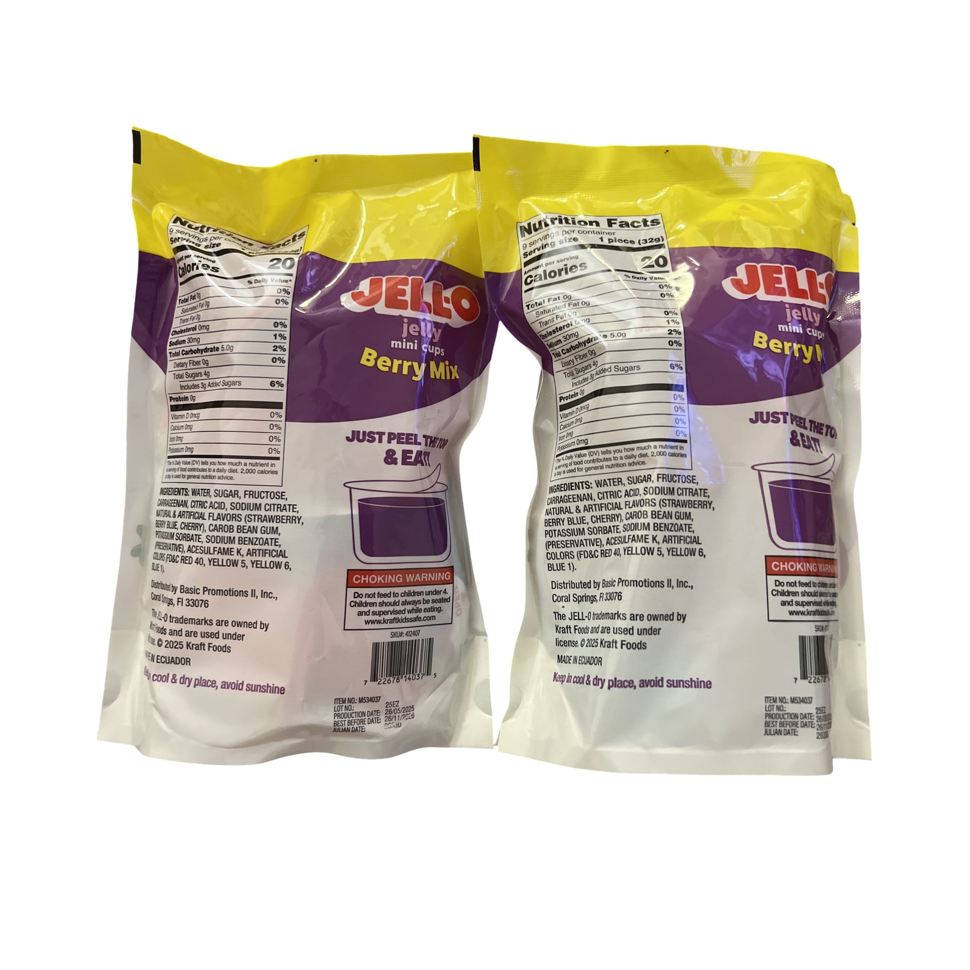 JELL-O Jelly Mini Cups Berry Mix, 9 Count Per Bag – 2 Pack (18