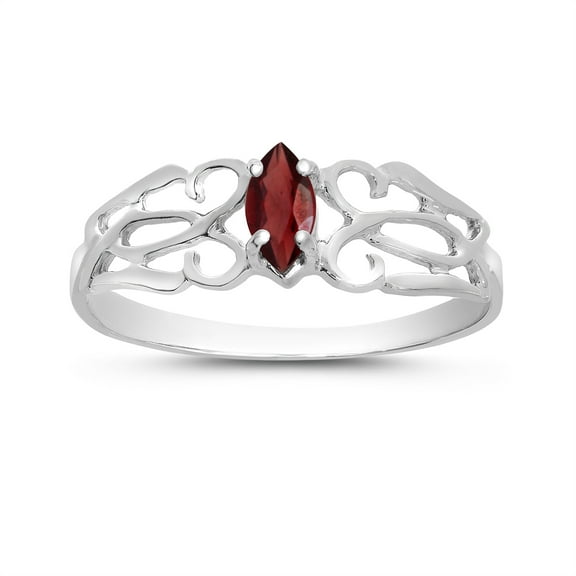 14k White Gold Marquise Garnet filigree Ring