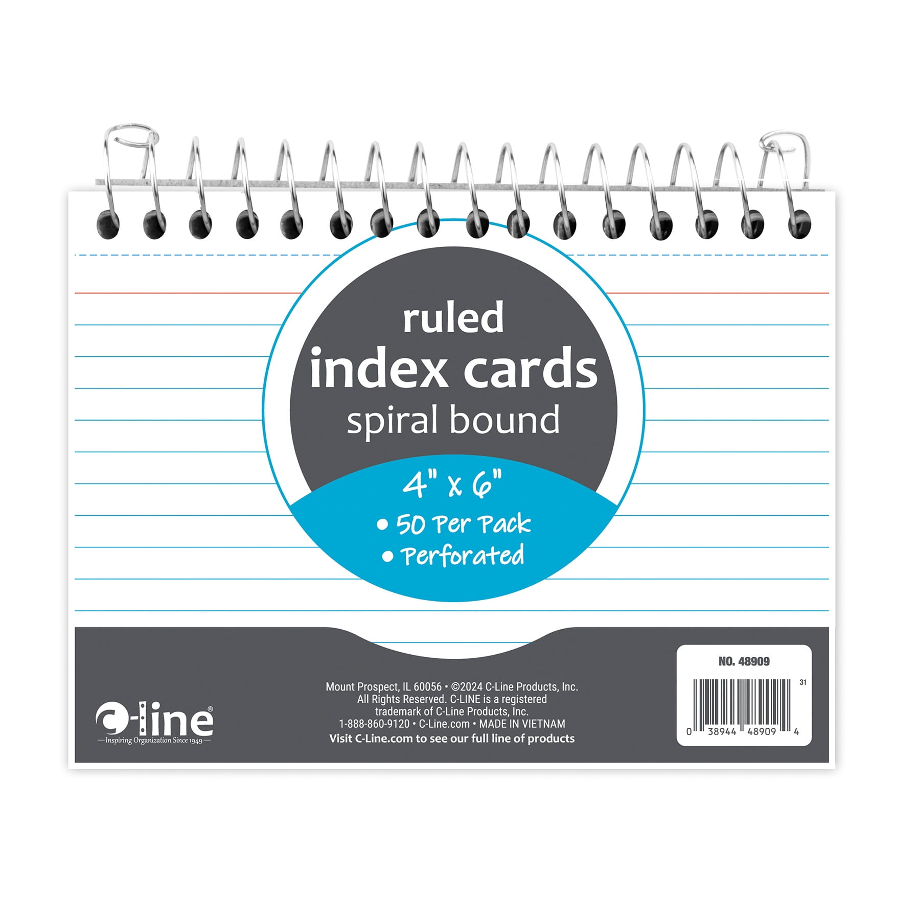 C-Line Spiral Bound Index Card Notebook, 4" x 6", Ruled, Pack of 10