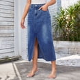 thumbnail image 4 of EINCcm Denim Skirts for Women Comfy Midi Jean Skirt Split Hem Half Elastic Waist Skirts for Ladies, 4 of 4