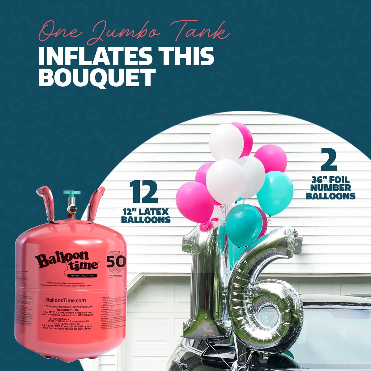 Balloon Time Jumbo Helium Tank Kit – Portable Helium Balloon Tank with Ribbon and Balloons