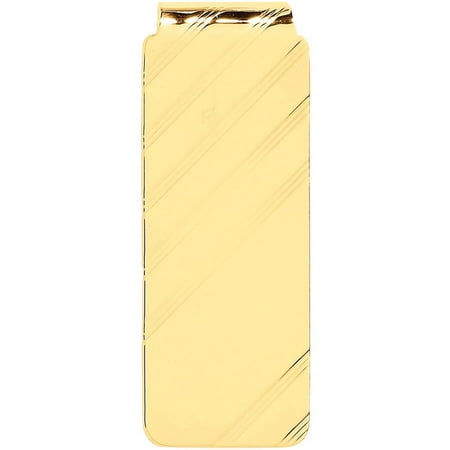 Men's 14k Yellow Gold Diagonal Striped Fold-Over Money Clip