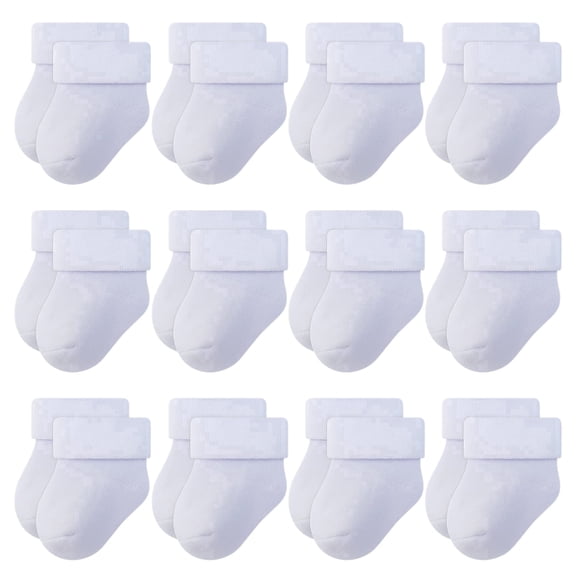 RATIVE Newborn Socks Thick Terry Turn Cuff Socks for Unisex Baby Boy and Girl (0-6 months, 12-pairs/white)