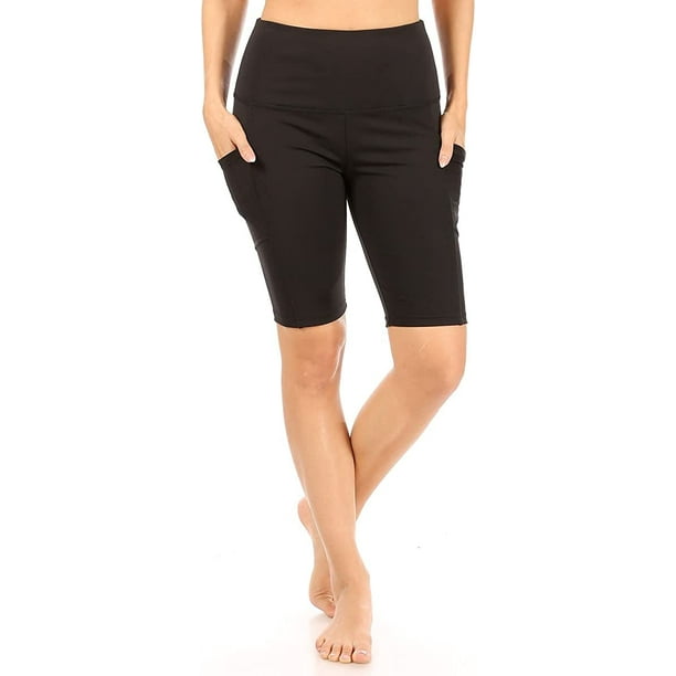 ShoSho Womens High Waist Yoga Compression Tummy Control Biker Shorts  W/Pockets, Bikershort:solid:black, Medium 