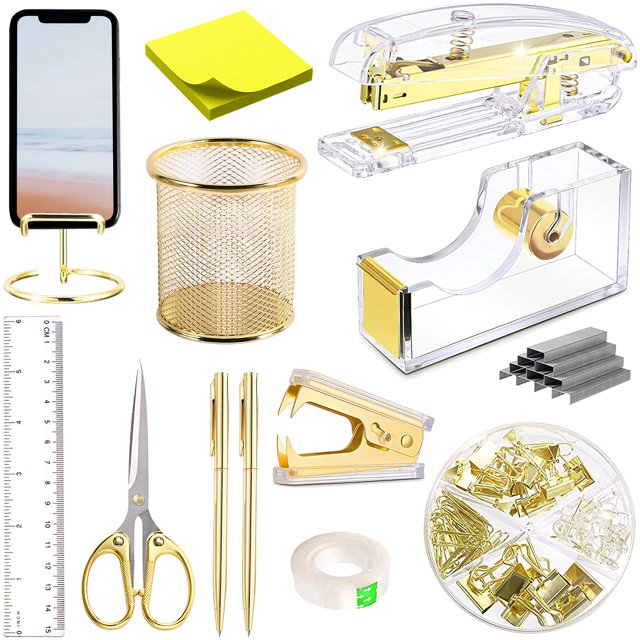 Set de accesorios de escritorio piqfpo, grapadora acrílica dorada, soporte para cinta adhesiva