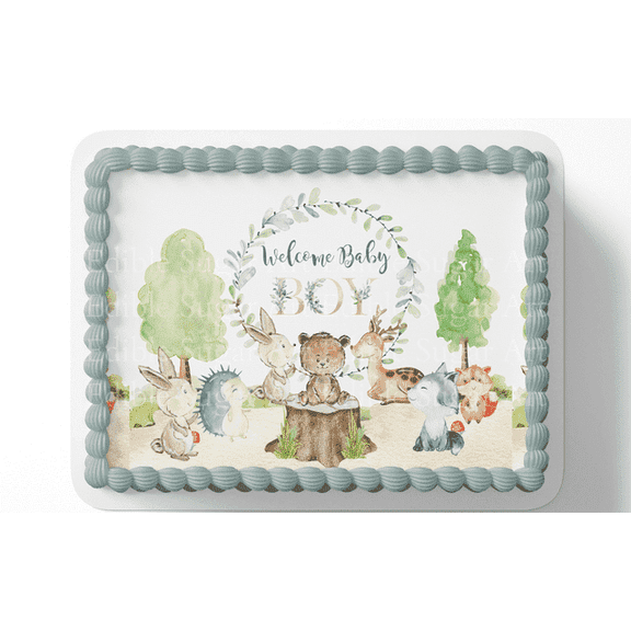 Woodland Baby Shower Edible Image Cake Topper For Your Quarter Sheet Cake By TNCT