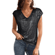 thumbnail image 1 of Tops de Corta con Lentejuelas y Cuello en V para Mujer, Camiseta Sin Mangas Elástica Brillante, Color Negro S, 1 of 8