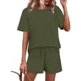 thumbnail image 6 of Two Piece Sets for Women Summer Crew Neck Lounge Short Sets Cap Sleeve Drawstring Sweatsuit with Pocket, 6 of 6