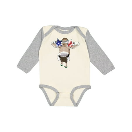 

Inktastic 4th of July Patriotic Cow in Shades Gift Baby Boy or Baby Girl Long Sleeve Bodysuit