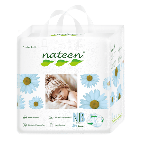 Nateen Premium Eco-friendly Baby Diapers New Born (up to 5 kg, up to 10 lbs) 20 count