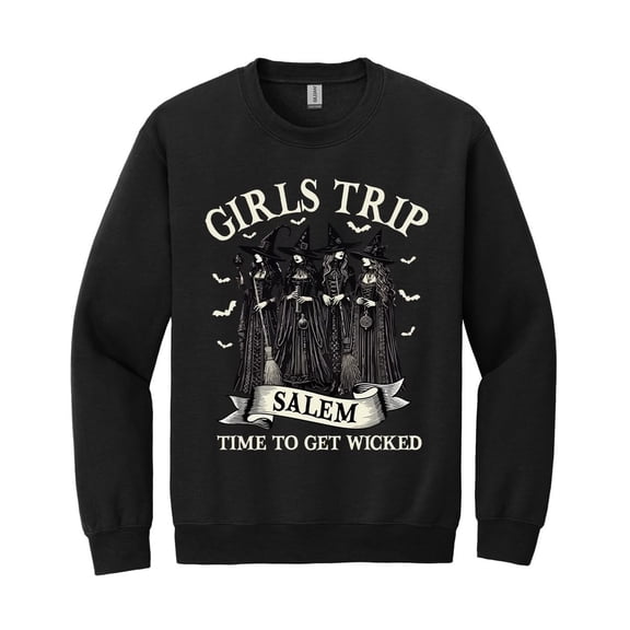 Girls Trip Salem Sweatshirt, Retro Salem Massachusetts Halloween Witch Graphic Pullover