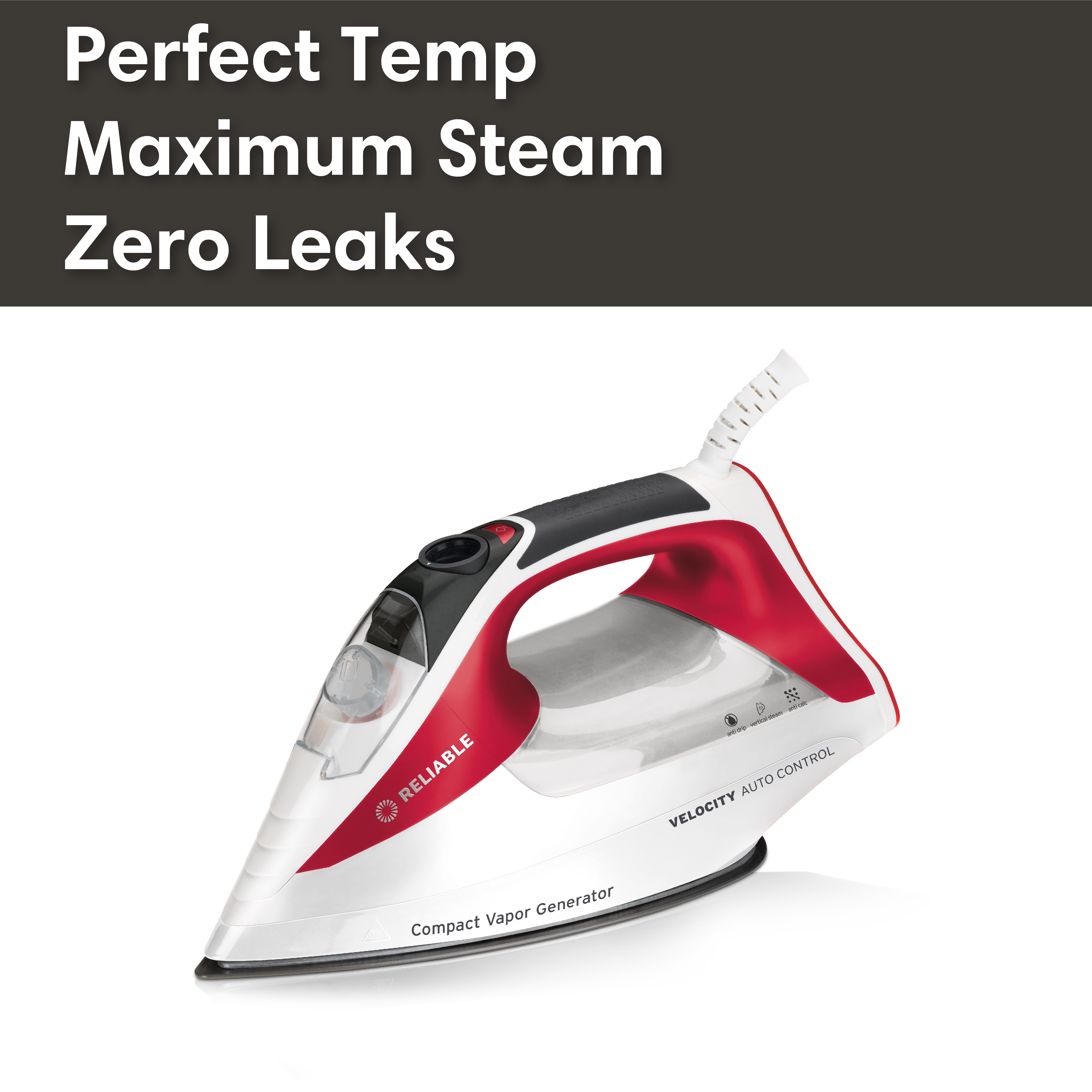 Reliable 270IR Velocity Anodized Aluminum Steam Iron, Red