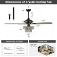 thumbnail image 6 of Modern 52 inch Ceiling Fan with 4 Lights Remote Control Crystal Chandelier Fan, Black, 6 of 15