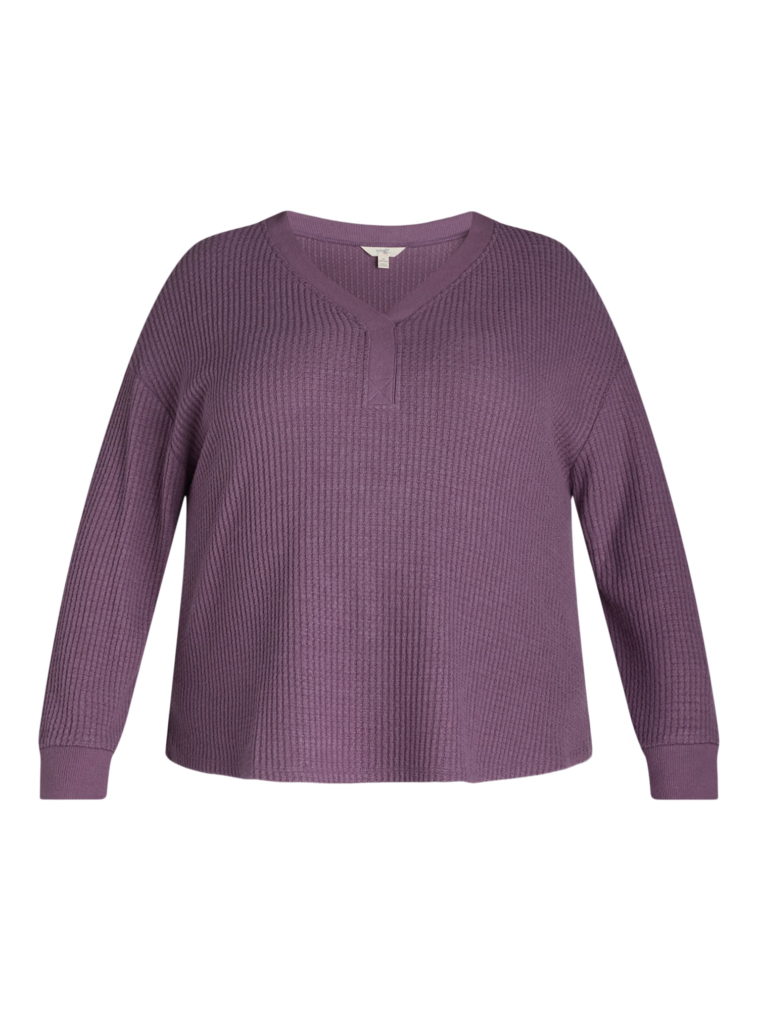 Terra & Sky Women’s Plus Waffle V Neck Henley Top, Sizes 0X-5X