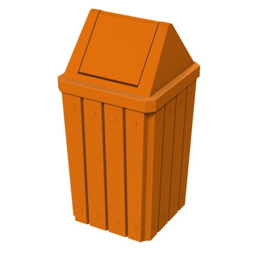 Sturdy Essentials 32 Gallon Square Slated 100% Recycled Plastic Heavy Duty Outdoor Trash Can with Swing Top Lid - Orange