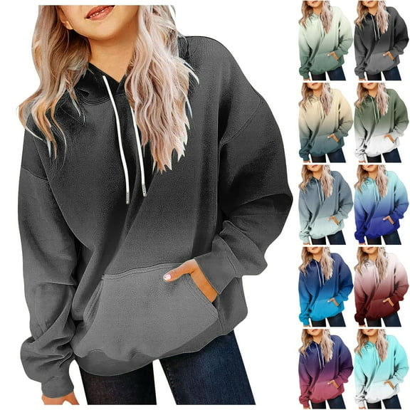 Mepaouo Cute Hoodies Girls Oversized Long Sleeve Sweatshirt Gradient Hooded Pullover Tops Kids Preppy Clothes 5-6T