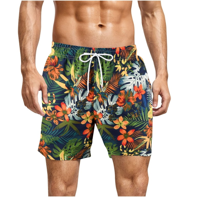 Men Quick-Dry Swim Trunks Holiday Hawaiian Colorful Swimwear Swim Shorts  with Mesh Lining Funny Fashion Bathing Suits Gray
