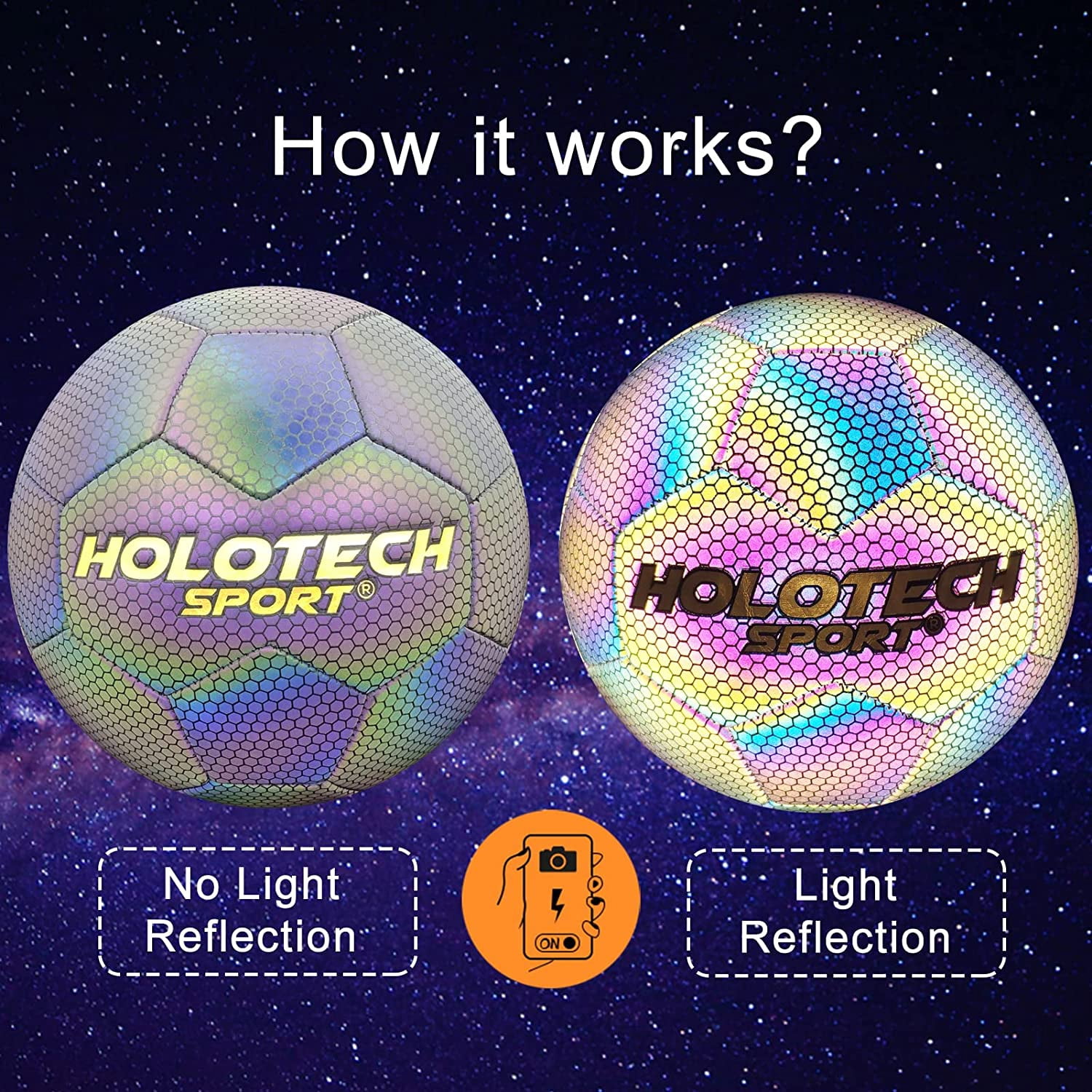 Soccer Ball, Holographic Soccer Ball Size 4 & Size 5, Reflective Glowing Soccer Ball Gift for Boys, Girls, Men Indoor-Outdoor Soccer Training