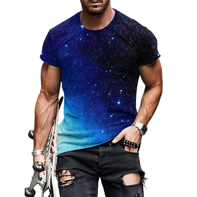Avamo Men T Shirts Short Sleeve T-shirt 3D Digital Print Summer Tops Regular Tee Work Pullover Style O XS