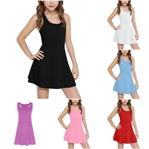 Dresses for Girl Solid Color Sleeveless Scoop Neck A-Line Tank Dress for Summer Vacation Beach Outing Teen Casual Boho Sundress
