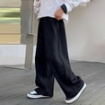 thumbnail image 2 of LIJCC Boys Spring Autumn Sweatpants Solid Color Loose Wide Leg Sweat Pants Elastic High Waist Baggy Joggers(Black,8-9 Years), 2 of 7