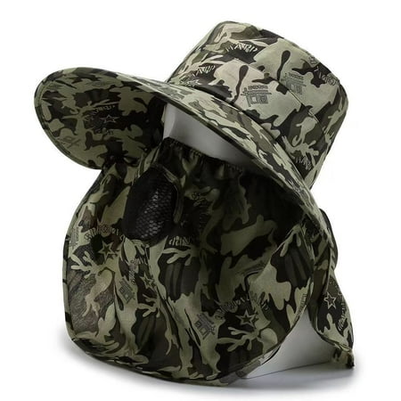 Summer Outdoor Climbing Fishing Sun Protection Wide Brim Men Bucket Hat Sun Hat Fisherman Hat Panama Cap KHAKI