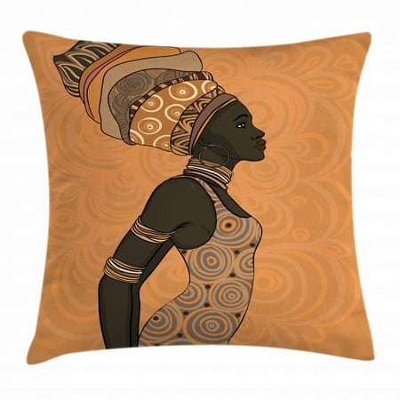 African Woman Throw Pillow Cushion Cover, Indigenous People of Africa Theme Local Woman in Traditional Turban and Dress, Decorative Square Accent Pillow Case, 24 X 24 Inches, Multicolor, by Ambesonne