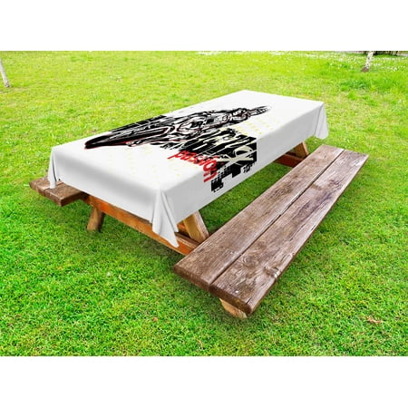 

Motorcycle Outdoor Tablecloth Motorbike Illustration Doted Grungy Background Super Bike Passion Silhouette Decorative Washable Fabric Picnic Table Cloth 58 X 84 Inches Black Yellow by Ambesonne