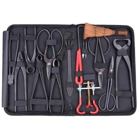 Carbon Cutter - 14 Pcs Bonsai Tool Set Carbon Steel Broom Root Hook Splitter Rake Cutter Scissors w/ Carry Nylon Case