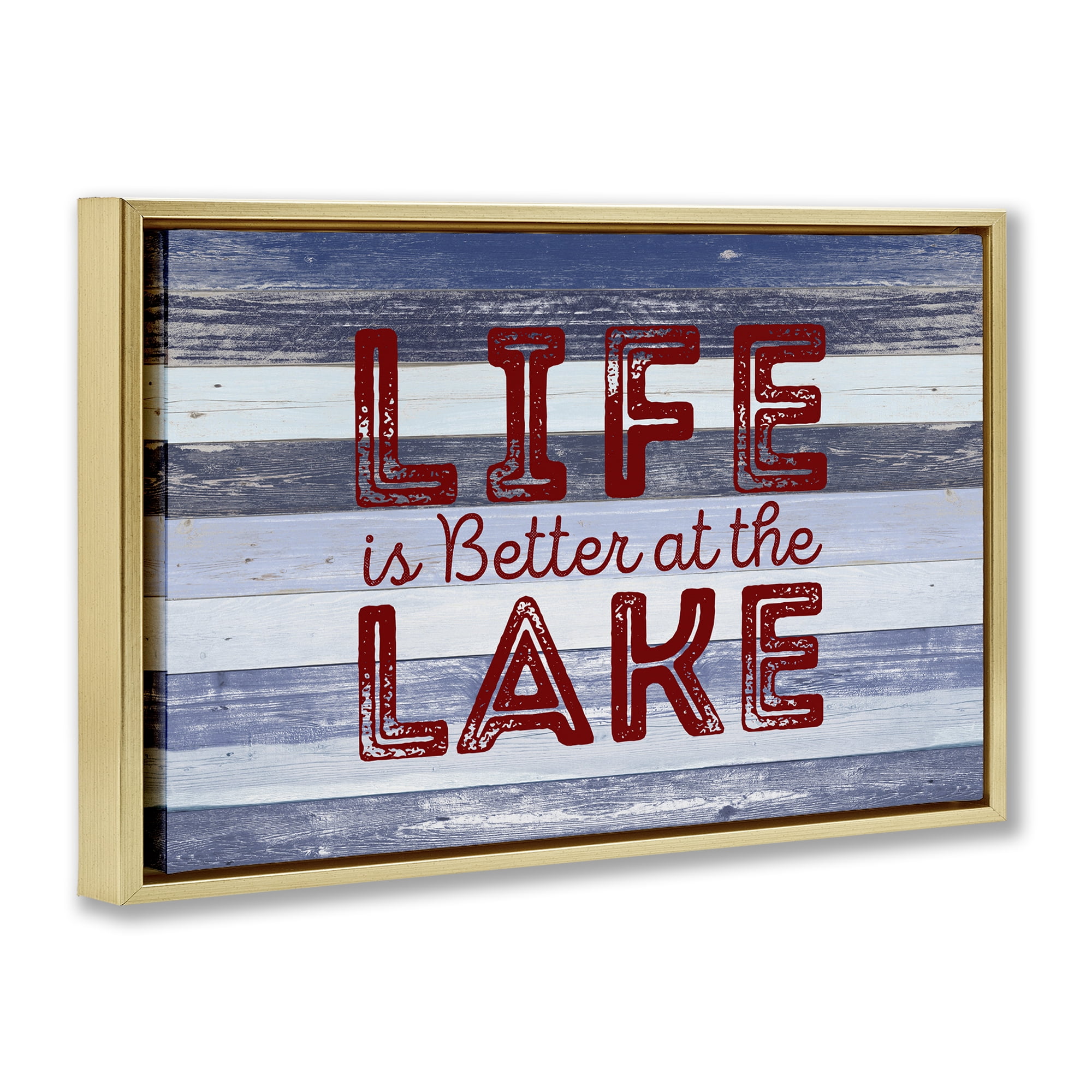 Stupell Industries Life At Lake Striped Coastal Painting Gold Floater Framed Art Print Wall Art, 25 x 17