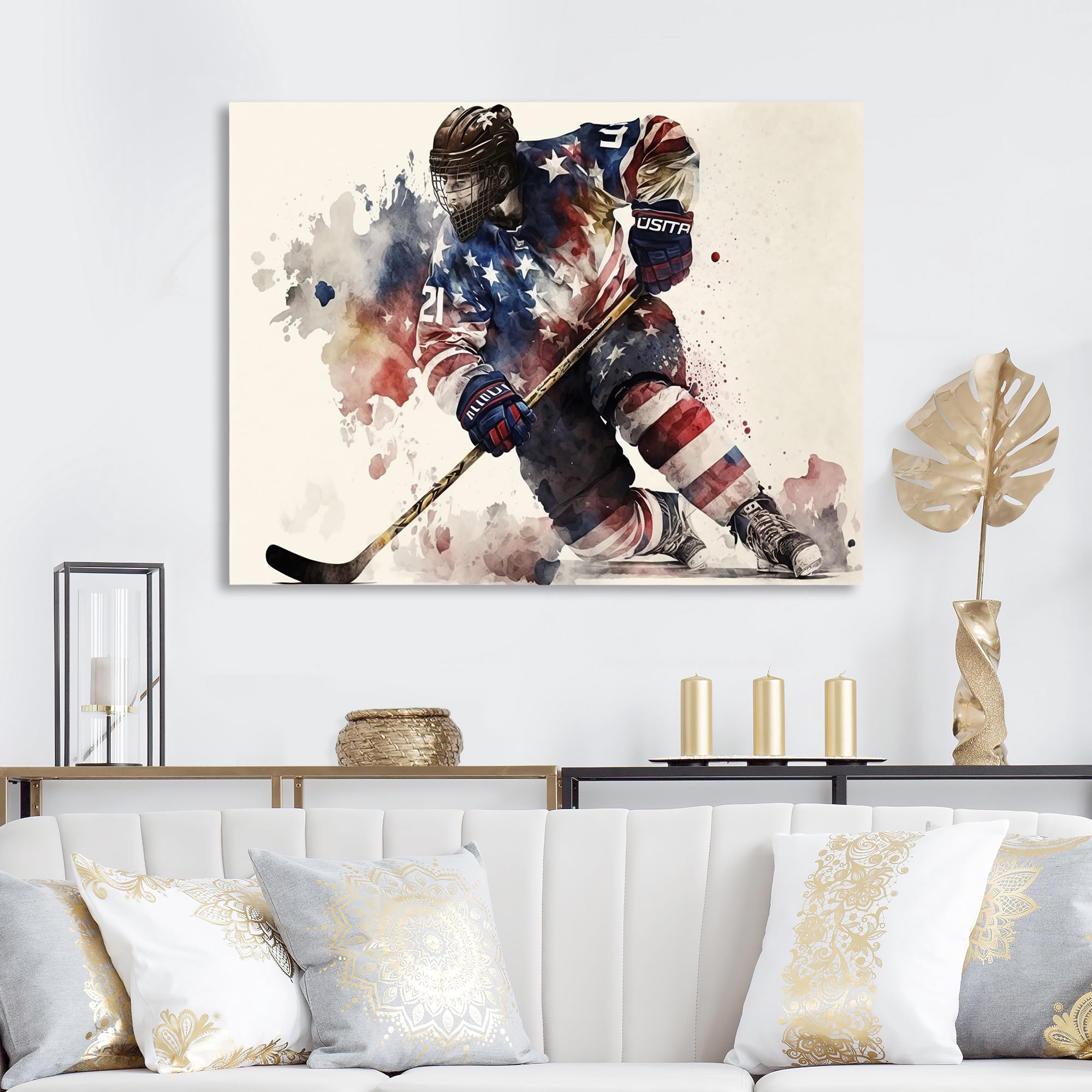 Designart Usa Hockey Player In Action III Canvas Wall Art