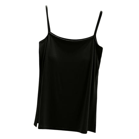 safuny Clearance Summer Women s Trendy Padded Basic Camisole with Bulit In Bra Floral Printed Cami Top Sleeveless Vest V Neck Top Yoga Sports Leisure Comfy Fit Clothing Fashion Black L