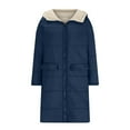 thumbnail image 4 of BLTIBY Long Puffer Jacket for Women Hooded Winter Reversible Zip Up Padded Down Jackets Thicken Warm Shearling Fleece Long Coats Parka with Pockets Blue XXL, 4 of 6