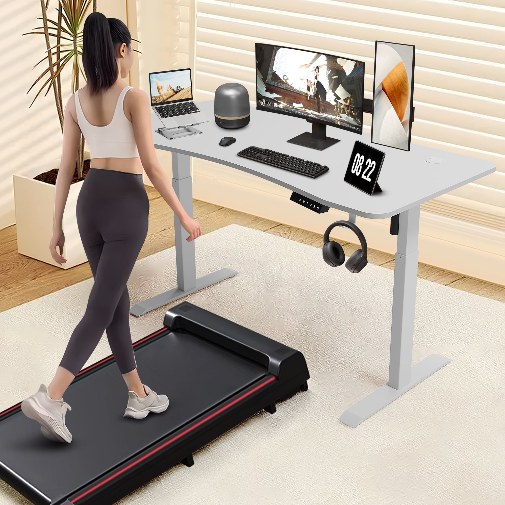 LSAMA Standing Desk, Whole Piece Desktop, with Electric Standing Desk For Adults and Teen, 48 x 24 inches, White