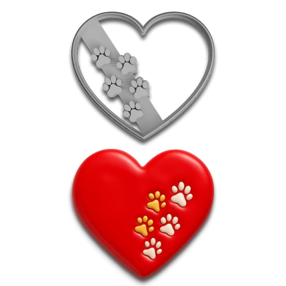 Mighty Gadget Heart with Paw Prints Cookie Cutter - 4x3.55 Inches, Perfect for Pet Lovers and Dog Treats (Random Color)