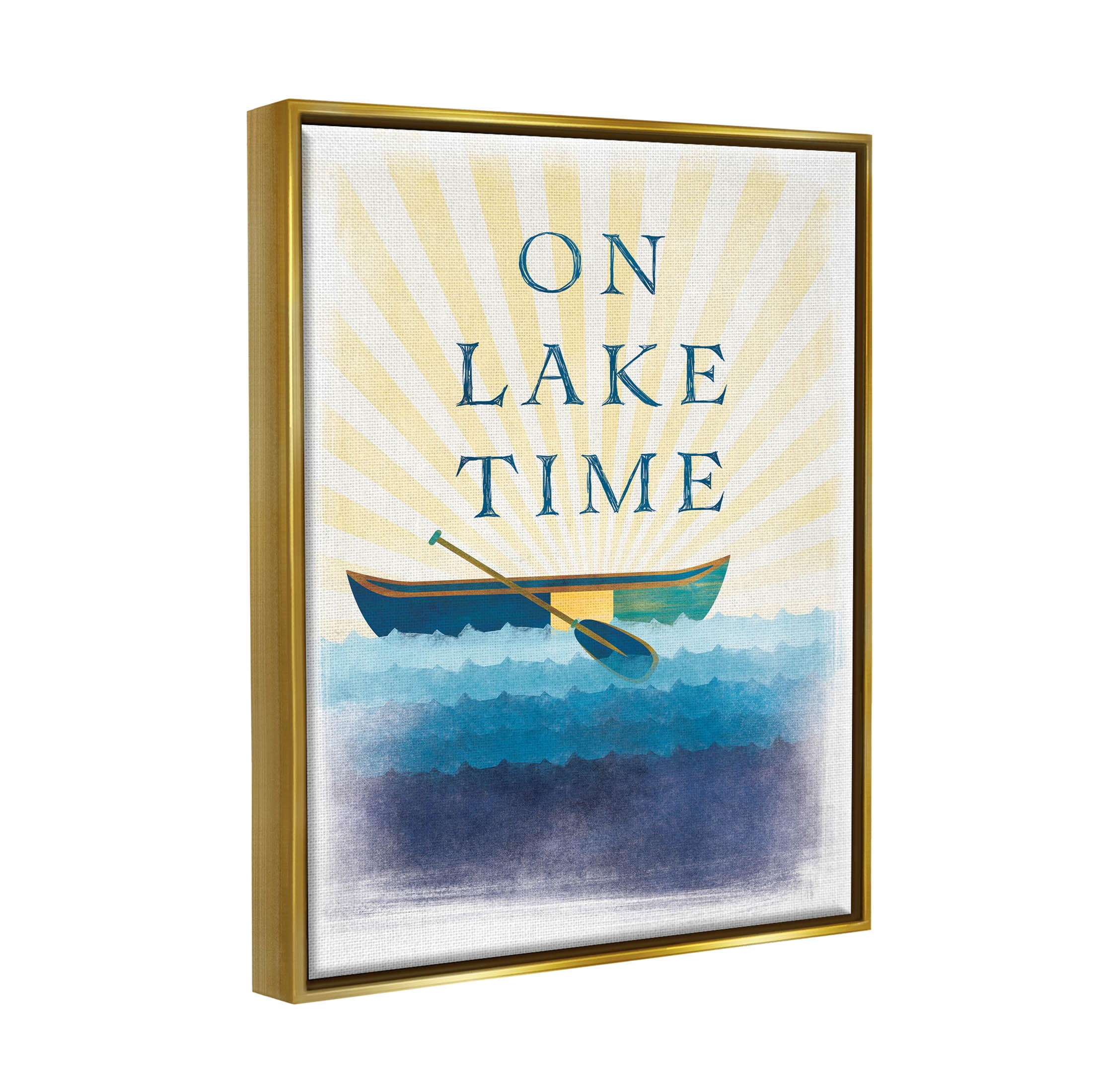 Stupell Industries On Lake Time Relaxing Sun Rays Graphic Art Metallic Gold Floating Framed Canvas Print Wall Art, Design by JJ Design House LLC
