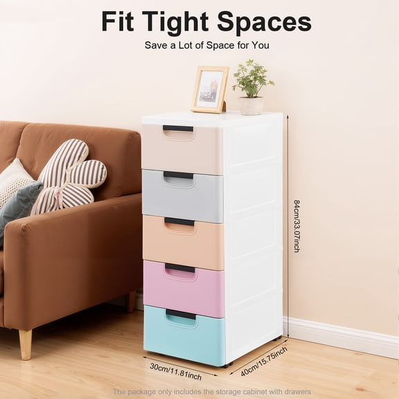 5 Drawers Stackable Storage Drawers Plastic Storage Drawers Collapsible Storage Bins Plastic Clothes Organizer Drawers Storage for Living Room,Bedroom,Office
