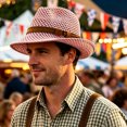 thumbnail image 2 of Vintage Woven Hollowâout Sun Hat Unisex Leather Band Decor Breathable Outdoor Vacation Fedora Hat, 2 of 4