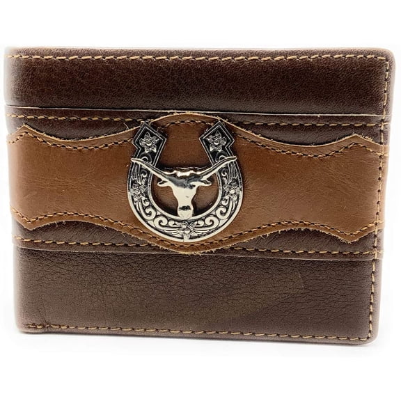 Western Genuine Leather Mens Metal Concho Bifold Short Wallet in Multi Emblem