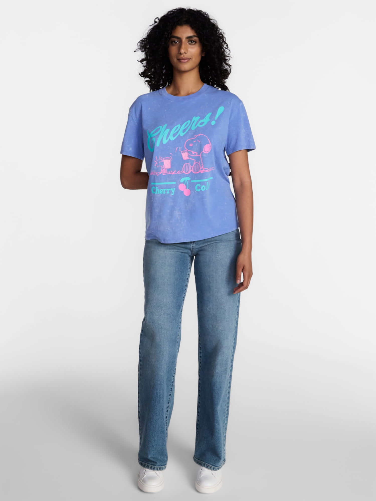 Peanuts Snoopy Women's Mineral Washed Graphic Tee with Short Sleeves, Sizes XXS-XXL