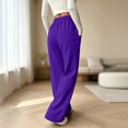 thumbnail image 4 of Women Petite Sweatpants Pull On Baggy No Drawstring Fleece Sweatpant Elastic Waist Casual Wide Leg Jogging Pants with Side Pockets, 4 of 7