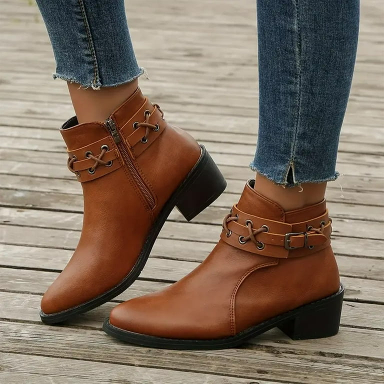 Caqnni Boots for Women Orthopedic Ankle Boots Arch Support Leather