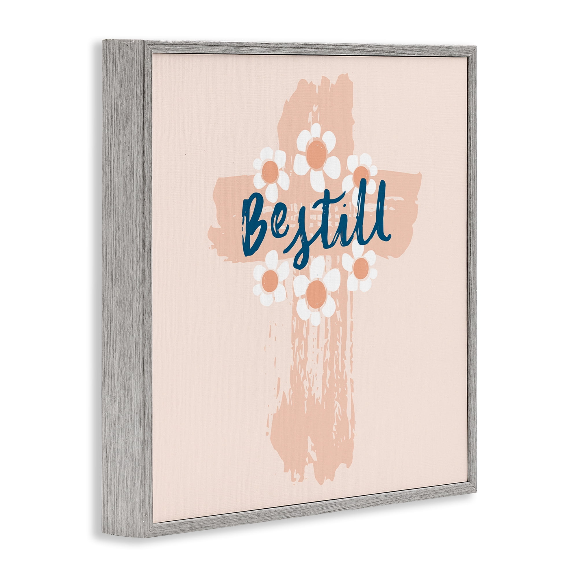 Stupell Industries Be Still Pastel Cross Religious Painting Gray Framed Art Print Wall Art, 17 x 17