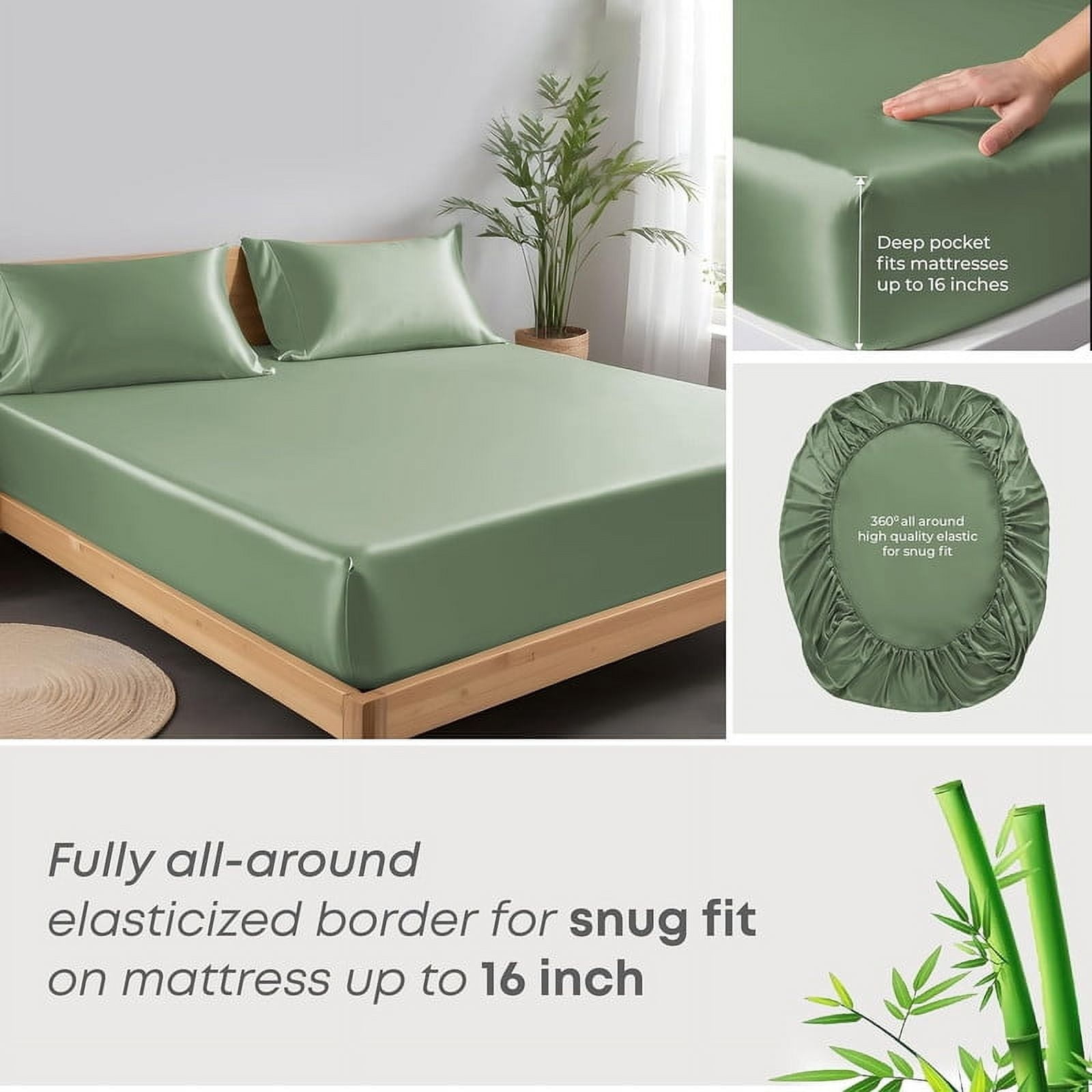100% Bamboo California King Sheet Set - Ultra Soft, Breathable & Cooling, Ideal for Hot Sleepers, 16" Deep Pocket, Hotel Luxury Bedding (Avocado Green)