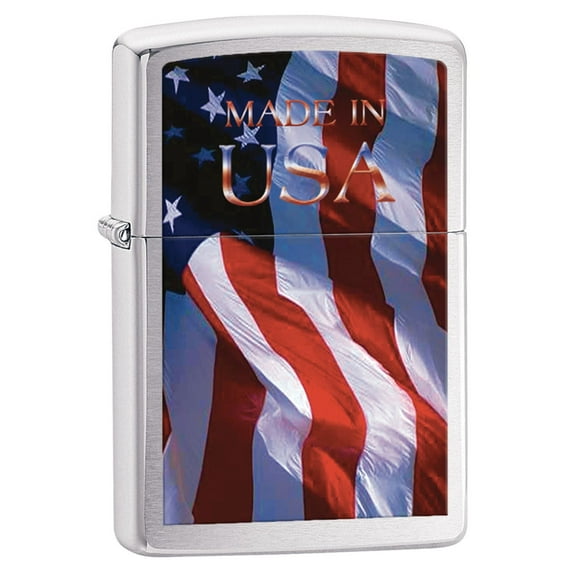 Zippo Lighter: American Flag, Made in USA - Brushed Chrome 81590