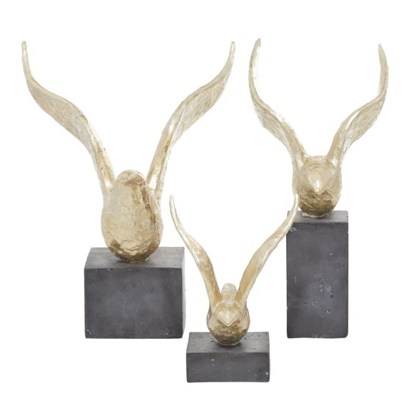 14", 15", 9"H Gold Polystone Handmade Bird Sculpture, by DecMode (3 Count)