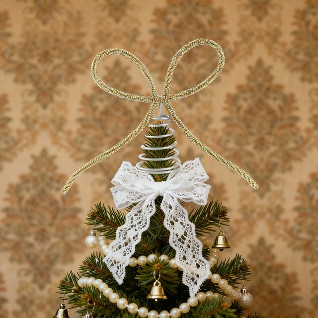 PEONAVET Christmas Christmas Tree Top Metal Rhinestone Bow Decorations Party Ambiance Decoration Props