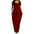 thumbnail image 6 of Plus Size Casual Dress, Women's Plus Solid V Neck A-Line Short Sleeve Side Pocket Maxi T-shirt Dress, 6 of 13