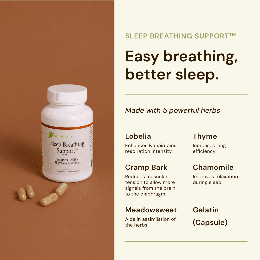 Nature's Rite Sleep Breathing Support - Cramp Bark, Chamomile, Holistic Dietary Supplement, 30 Capsules